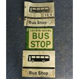 Bus and Coaching Interest; A vintage Southern Nation Bus Stop double sided Sign, green and cream
