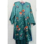 Chinese textiles: a vintage embroidered turquoise silk a vintage embroidered silk Chinese Robe