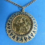 A George V gold Sovereign, dated 1910, in 9ct gold ornate pendant mount, gross weight 13.5g.