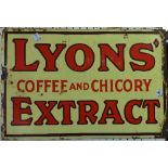 A 'Lyons' double sided enamel Advertising Sign, 'Coffee and Chicory Extract' in yellow, red and