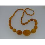 A graduated Amber bead Necklace, of butterscotch / orange tones, some with areas of transparency,