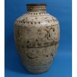 A Chinese Cizhou stoneware Storage Jar/Vase, the ovoid body decorated with abstract swirls and