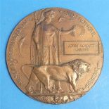 A W.W.1 bronze Memorial Death Plaque, inscribed to John Lovatt Knight. Note: Sherwood Forresters,