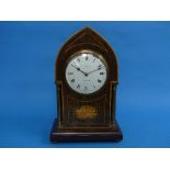 An Edwardian mahogany Mantel Clock, of pointed arch form with gilt-metal columns, boxwood