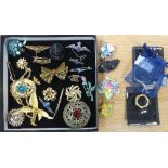 A quantity of Costume Jewellery, including two silver and enamel RAF wings brooches, a metal