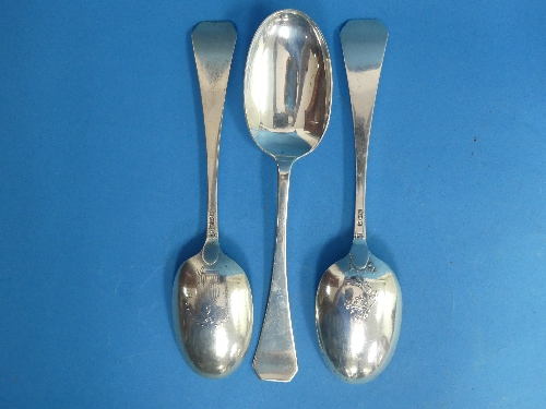 A set of three Edwardian silver 'Picture back' Table Spoons, by Thomas Bradbury & Sons, two