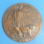 A W.W.1 bronze Memorial Death Plaque, inscribed to Francis Vokis Slater. Note: 19 London Regiment,