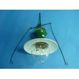 Railwayana; A SR Sugg Hanging sas Platform Lamp, in green enamel with pyrex dome.