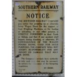 Railwayana; A SR enamel 'Propping of Wagon Doors' Notice, dated 1925, 18in (45cm high x 12in (