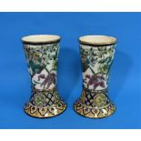 A pair of Zsolney Pécs eathenware Vases, of flared and waisted cylindrical form, painted in