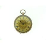 A continental gold open-face Pocket Watch, marked 9K, with floiate engraved case and gilt dial and