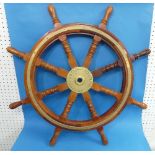 A John Hastie & Co. Ltd, Greenock, 8-spoke brass and mahogany Ships Wheel, 36in (91.5cm) diameter.