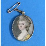 Attrib. to Joseph Daniel (British, 1758-1803), a miniature portrait of a lady, oval, watercolour, in
