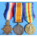 A trio of W.W.1 medals, awarded to 18601 Pte. C. Knee. Wilts. R., comprising 1914-15 Star, British