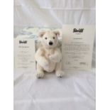 Steiff; 'Polar Bear', 034817, white, 23cm, limited edition no. 663 / 1500, together with 'Lion Leo',