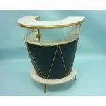 A retro 1950s/60s Cocktail Bar, semi-circular form in the shape of a drum, 36in wide x 39in high (