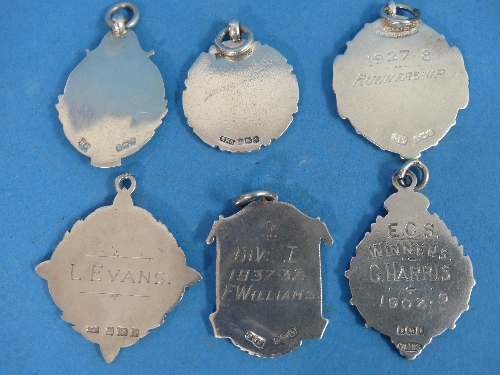 Football Interest; A collection of six early 20thC silver Fobs, including one with gilded front - Image 2 of 4