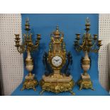 An Italian 19th century style three-piece "Imperial" Clock Garniture, the elaborate gilt-metal