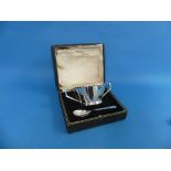 A George V silver Christening Bowl and Spoon, by Barker Brothers Silver Ltd, hallmarked Birmingham