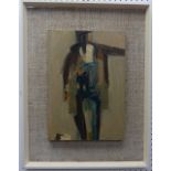 •Bob Crossley (British, 1912-2010), Figure with raised arm, oil on panel, signed and dated 1961