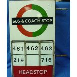Bus and Coaching Interest; A vintage London Transport Bus & Coach Stop (Compulsory) enamel double