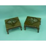 A pair of Edwardian floral beadwork Foot Stools, of rectangular form on short cabriole legs, 12in (