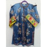 Chinese textiles: a vintage embroidered blue silk Chinese Robe with matching Trousers and Top,