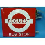 Bus and Coaching interest; A vintage London Transport double sided enamel Request Bus Stop Flag,