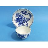 A Caughley porcelain blue and white Tea Bowl and Saucer, c.1777-1799, decorated with the butterflies