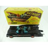 Corgi 107 "Batman" Batboat and Trailer, 1st issue, black with Batman & Robin figures and gold