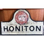 Honiton interest: A late 20thC 'HONITON' aluminium boundary Road Sign, bold black lettering