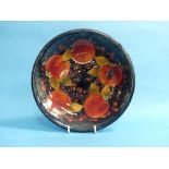 A Moorcroft 'Pomegranate' pattern Dish, blue ground, impressed mark, initialled in green, 8¾in (