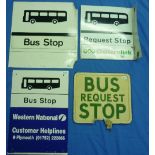 Bus and Coaching Interest; a collection of four various bus stop flags, together with two bus stop