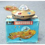 A JR 21 Toy, Thunderbird 5, battery operated space monitor with flashing lights and two antennae, in