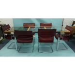 A set of six red leather Mart Stam-style cantilever 1960s/70s Dining Chairs, with chrome frame and