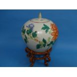 A Chinese porcelain famille verte Pot and cover, of globular form, decorated in coloured enamels