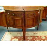 A pair of late-19th/early-20th century bow-front Dining Room Cabinets, with boxwood stringing,