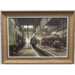 Peter Owen Jones (British, 1933-1993), Royal Company - railway steam locomotive subject, oil on