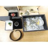 A small quantity of Jewellery and Costume Jewellery, including a silver hinged bangle, silver