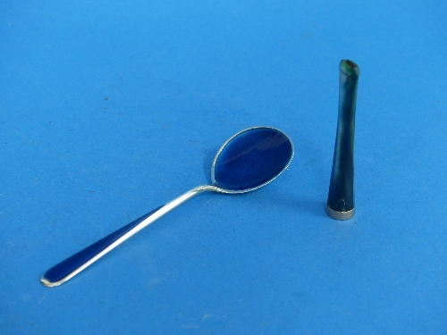 A Norwegian silver and enamel Spoon, by N.M.Thune, with blue enamel bowl and handle, marked on the