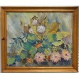 •Marjorie Davies (British, 1906-2007), Flower Study, oil on canvas, bears label verso dated 1964,