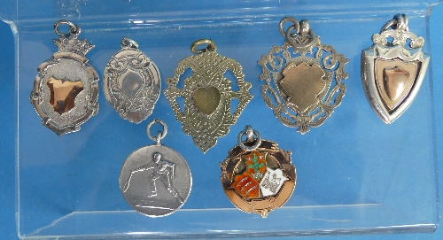 A collection of six early 20thC silver Fobs, two without presentation inscriptions, two with Darts
