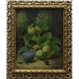 Oliver Clare (British, 1853-1927), Still Life of Fruit on a mossy bank, oil on canvas, signed and