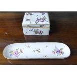 A small rectangular Meissen Trinket Box, with floral and gilt painted decorations upon the white