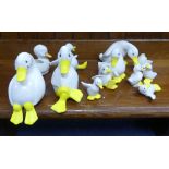 A collection of ceramic Ducks, mostly by Devon Ceramics Ltd., all white painted with orange beaks