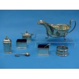 A George V silver four piece Cruet Set, by alker & Hall, hallmarked Birmingham, 1927, of rectangular