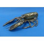 A Victorian novelty brass two division Inkstand, modelled as a lobster, with hinged body shell and