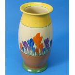 A Clarice Cliff Bizarre 'Crocus' pattern Vase, shape no.264, black printed marks to base, 8in (20.