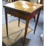 An Edwardian mahogany Envelope Card Table, the envelope movement top inlaid with boxwood and banded,