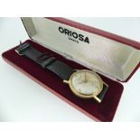 An Oriosa 9ct gold gentleman's Wristwatch, with Swiss 21-jewels movement, the silvered dial with